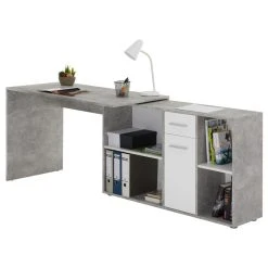 IDIMEX Bureau D'angle CARMEN Avec Meuble De Rangement, Décor Béton Et Blanc... -Magasin Dépôt Privé 14712 2