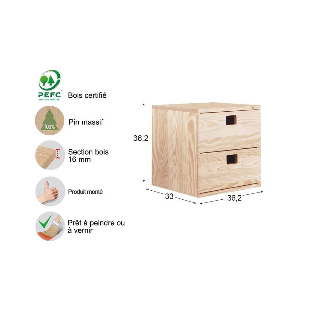 Astigarraga Cube De Rangement En Pin Massif Dinamic 2 Tiroirs. 3 Astigarraga Cube De Rangement En Pin Massif Dinamic 2 Tiroirs. – Image 3