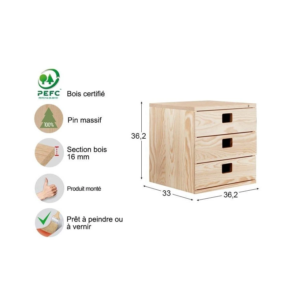 Astigarraga Cube De Rangement En Pin Massif Dinamic 3 Tiroirs. 3 Astigarraga Cube De Rangement En Pin Massif Dinamic 3 Tiroirs. – Image 3