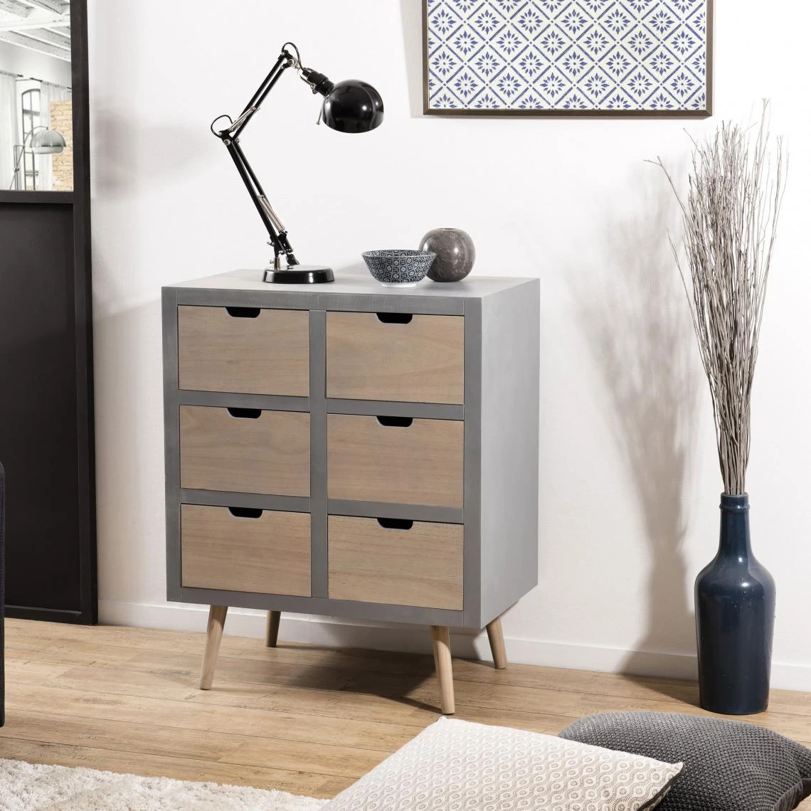MACABANE Commode 6 Tiroirs - Gris 1 MACABANE Commode 6 Tiroirs - Gris