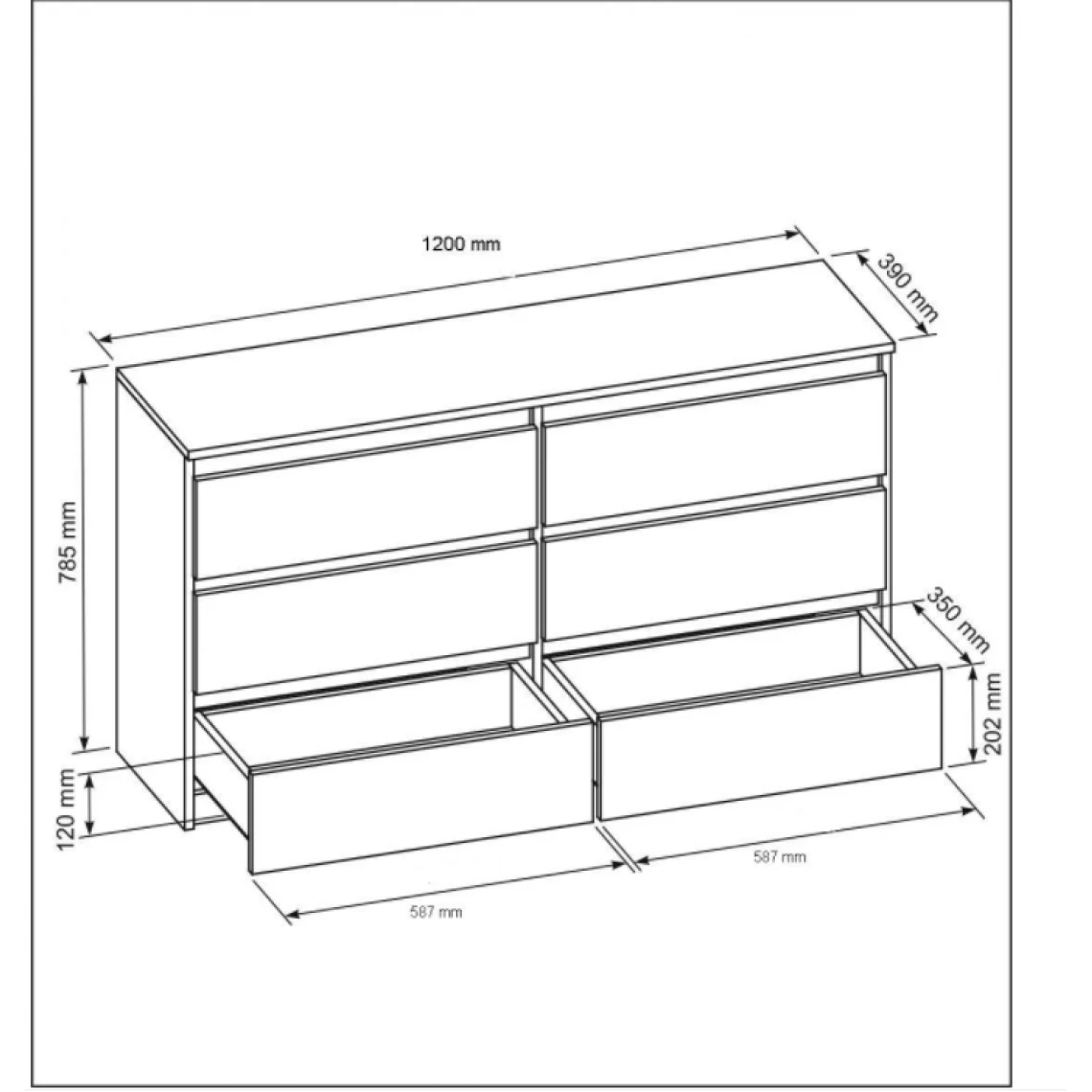 3xeLiving Commode DEMII Avec 6 Tiroirs En Noir, 120 Cm 2 3xeLiving Commode DEMII Avec 6 Tiroirs En Noir, 120 Cm – Image 2