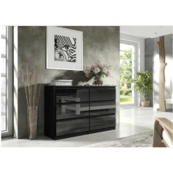 3xeLiving Commode DEMII Avec 6 Tiroirs En Noir/noir Brillant, 120 Cm
