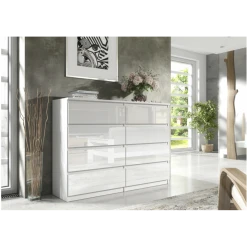 3xeLiving Commode DEMII Avec 8 Tiroirs En Blanc Brillant 120cm