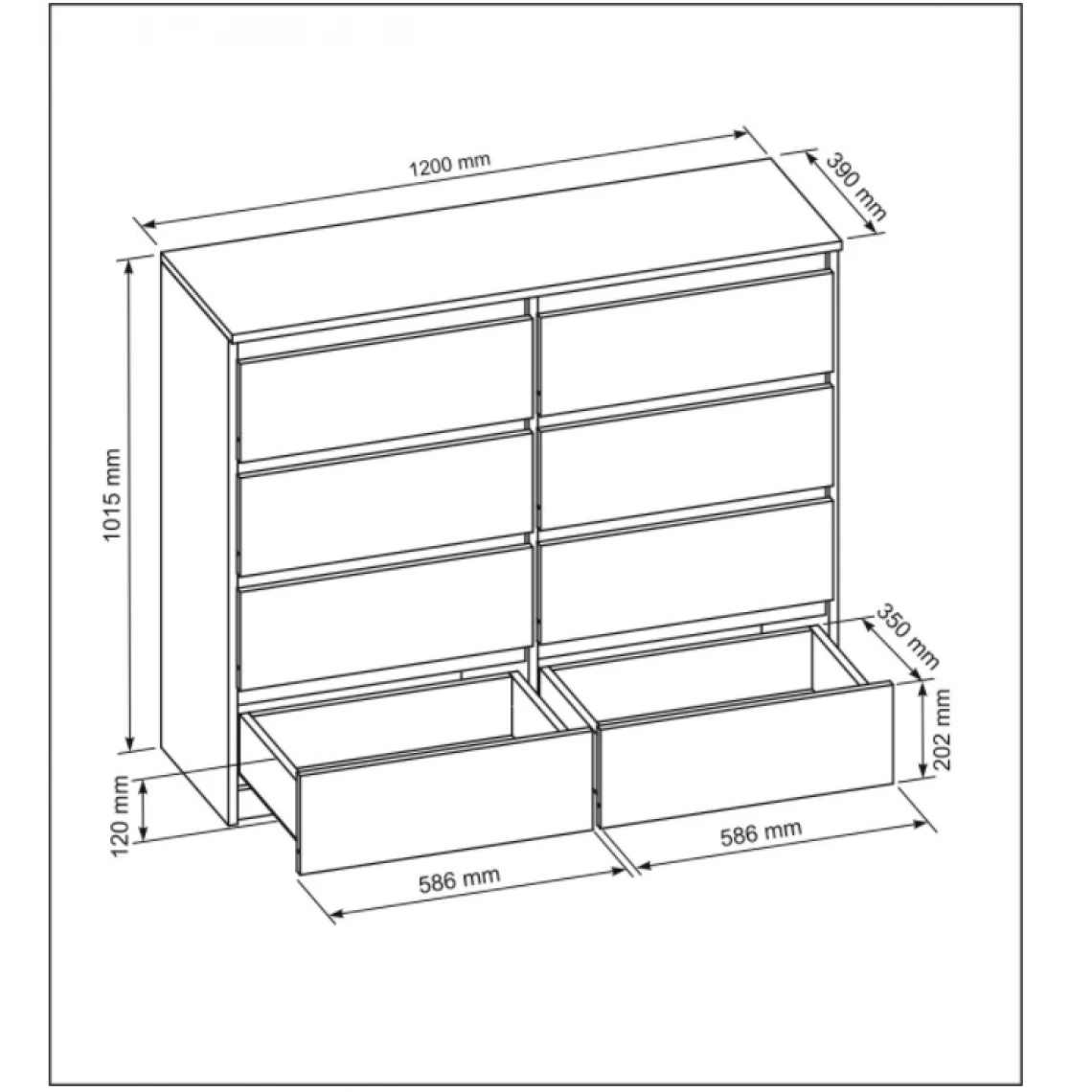3xeLiving Commode DEMII Avec 8 Tiroirs En Blanc Brillant 120cm 2 3xeLiving Commode DEMII Avec 8 Tiroirs En Blanc Brillant 120cm – Image 2