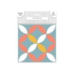 Sudtrading 6 Stickers Carreaux De Ciment - 15 X 15 Cm - Bleu Et Orange
