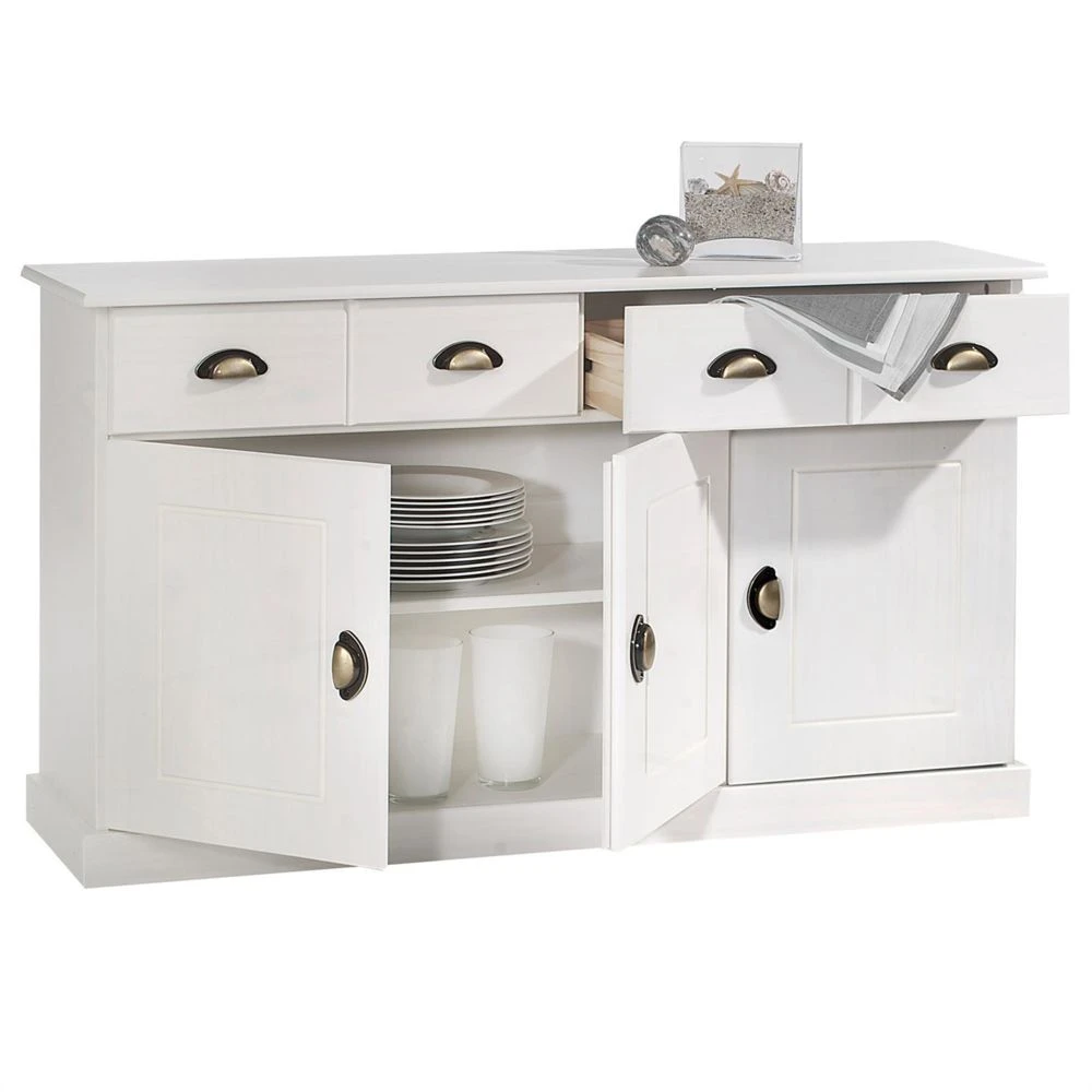 IDIMEX Buffet PARIS En Pin Massif, 3 Portes Et 2 Tiroirs, Lasuré Blanc 3 IDIMEX Buffet PARIS En Pin Massif, 3 Portes Et 2 Tiroirs, Lasuré Blanc – Image 3