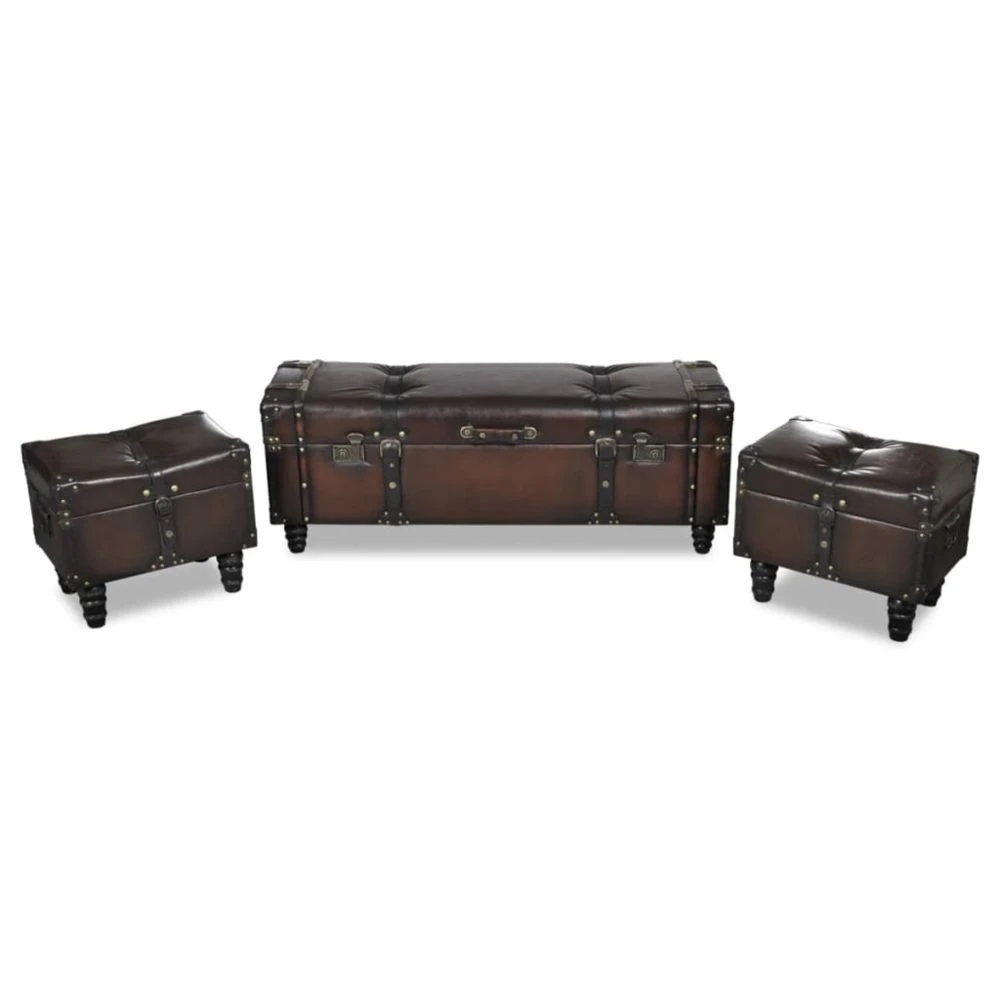 VidaXL Ensemble De Bancs De Rangement 3 Pcs Marron 1 VidaXL Ensemble De Bancs De Rangement 3 Pcs Marron
