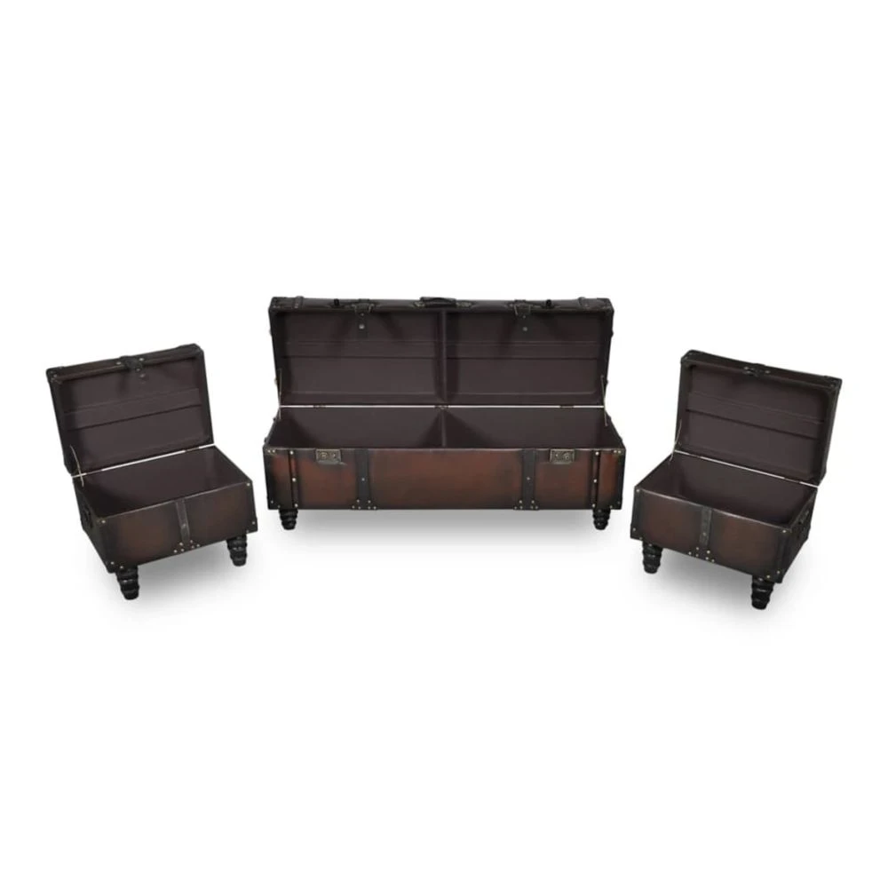 VidaXL Ensemble De Bancs De Rangement 3 Pcs Marron 4 VidaXL Ensemble De Bancs De Rangement 3 Pcs Marron – Image 4