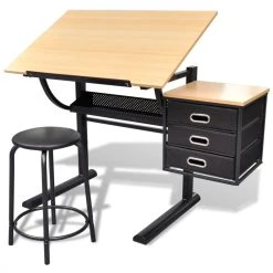 VidaXL Table à Dessin Inclinable à 3 Tiroirs Avec Tabouret