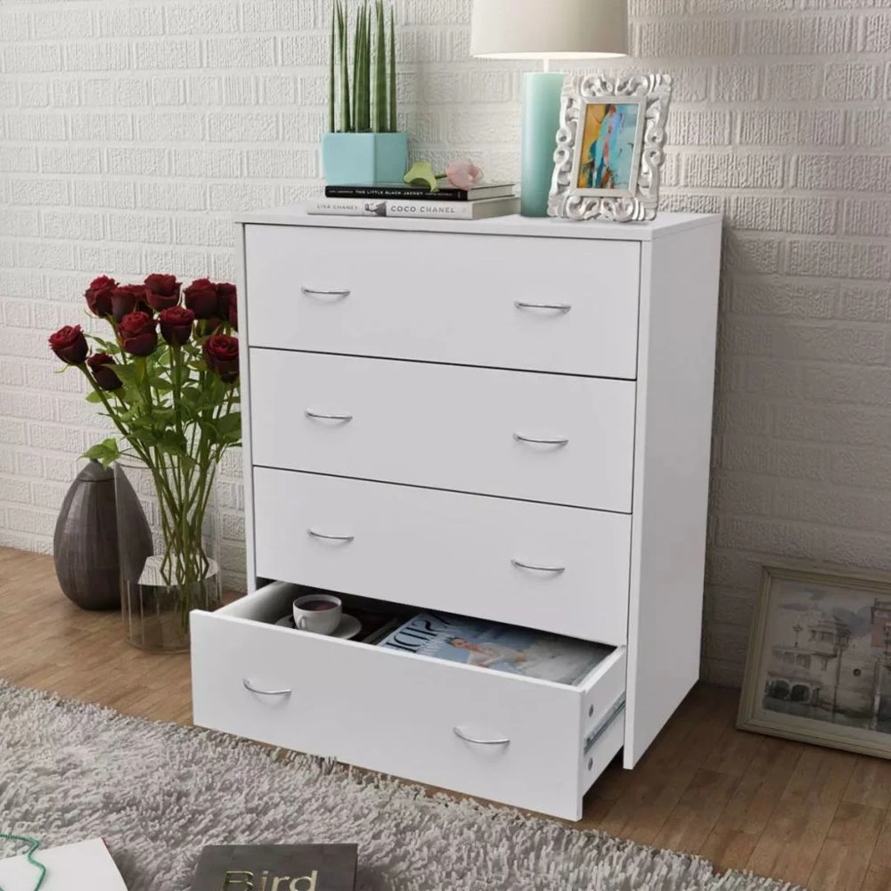 VidaXL Buffet Avec 4 Tiroirs Blanc Commode Meuble De Rangement Armoire 1 VidaXL Buffet Avec 4 Tiroirs Blanc Commode Meuble De Rangement Armoire
