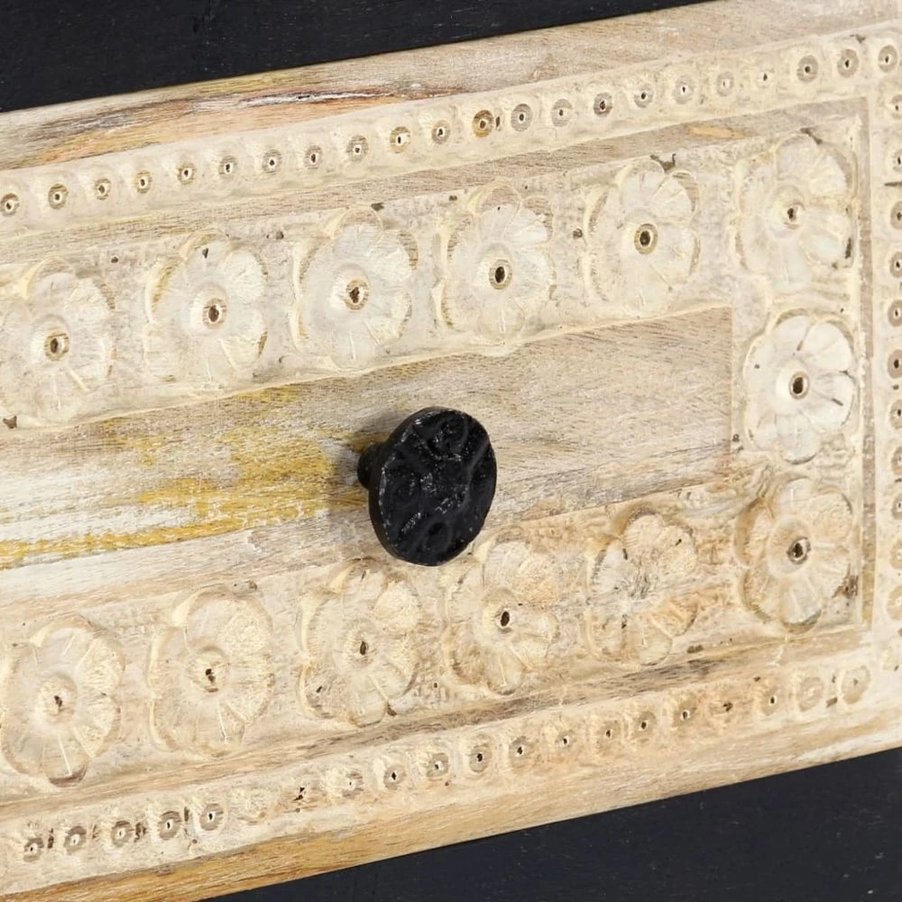 VidaXL Table De Chevet Sculptée à La Main Gris 40x30x50 Cm Manguier 2 VidaXL Table De Chevet Sculptée à La Main Gris 40x30x50 Cm Manguier – Image 2