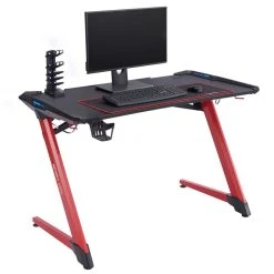 IDIMEX Bureau Gamer RUSH Avec éclairage LED, En Métal Noir Et Rouge