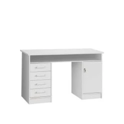 SANS MARQUE ALICANTE Bureau A Cles, 1 Porte, 4 Tiroirs - Decor Papier Blanc - L 12...
