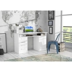 SANS MARQUE ALICANTE Bureau A Cles, 1 Porte, 4 Tiroirs - Decor Papier Blanc - L 12... -Magasin Dépôt Privé alicante bureau a cles 1 porte 4 tiroirs decor papier blanc l 126 x p 55 x h 76 cm 9972024 25679316 1140x1140