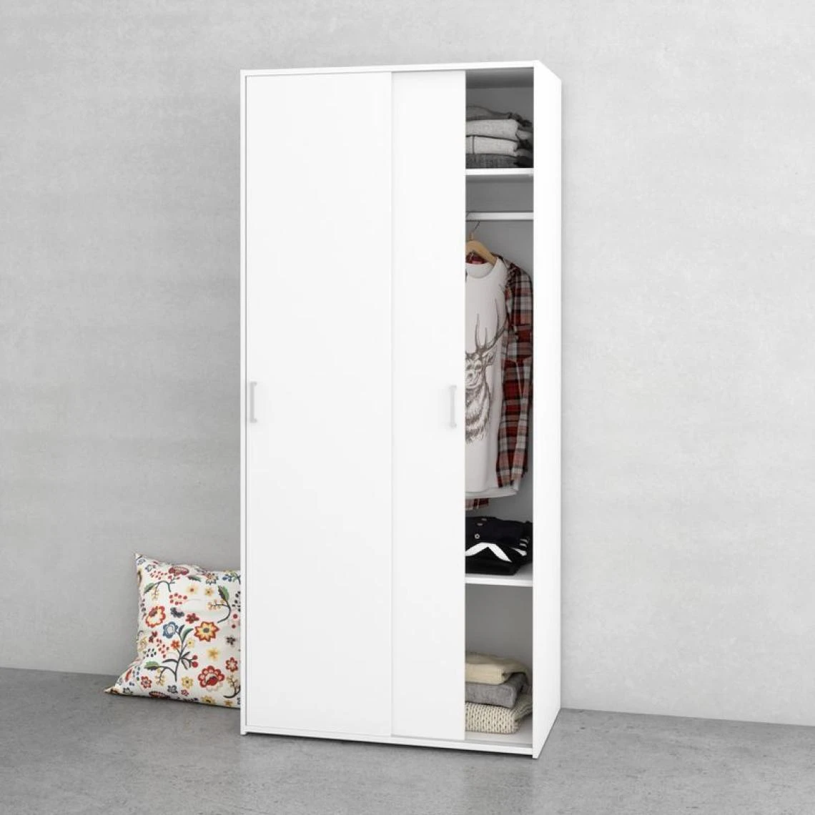 BUT Armoire 2 Portes Coulissantes L. 78 Cm SPACE Blanc 2 BUT Armoire 2 Portes Coulissantes L. 78 Cm SPACE Blanc – Image 2