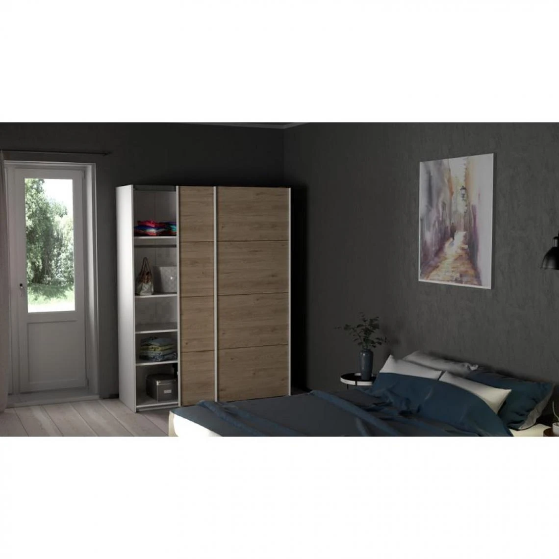 BUT Armoire 2 Portes Coulissantes L.150 Cm ELEGANCE MINI Blanc Et Imitatio... 2 BUT Armoire 2 Portes Coulissantes L.150 Cm ELEGANCE MINI Blanc Et Imitatio... – Image 2