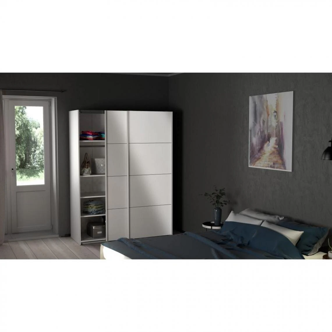 BUT Armoire 2 Portes Coulissantes L.150 Cm ELEGANCE MINI Blanc Laqué 2 BUT Armoire 2 Portes Coulissantes L.150 Cm ELEGANCE MINI Blanc Laqué – Image 2