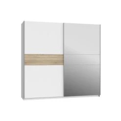 Tbs Armoire 2 Portes Coulissantes + Miroir - Décor Blanc Et Sonoma - L 22...
