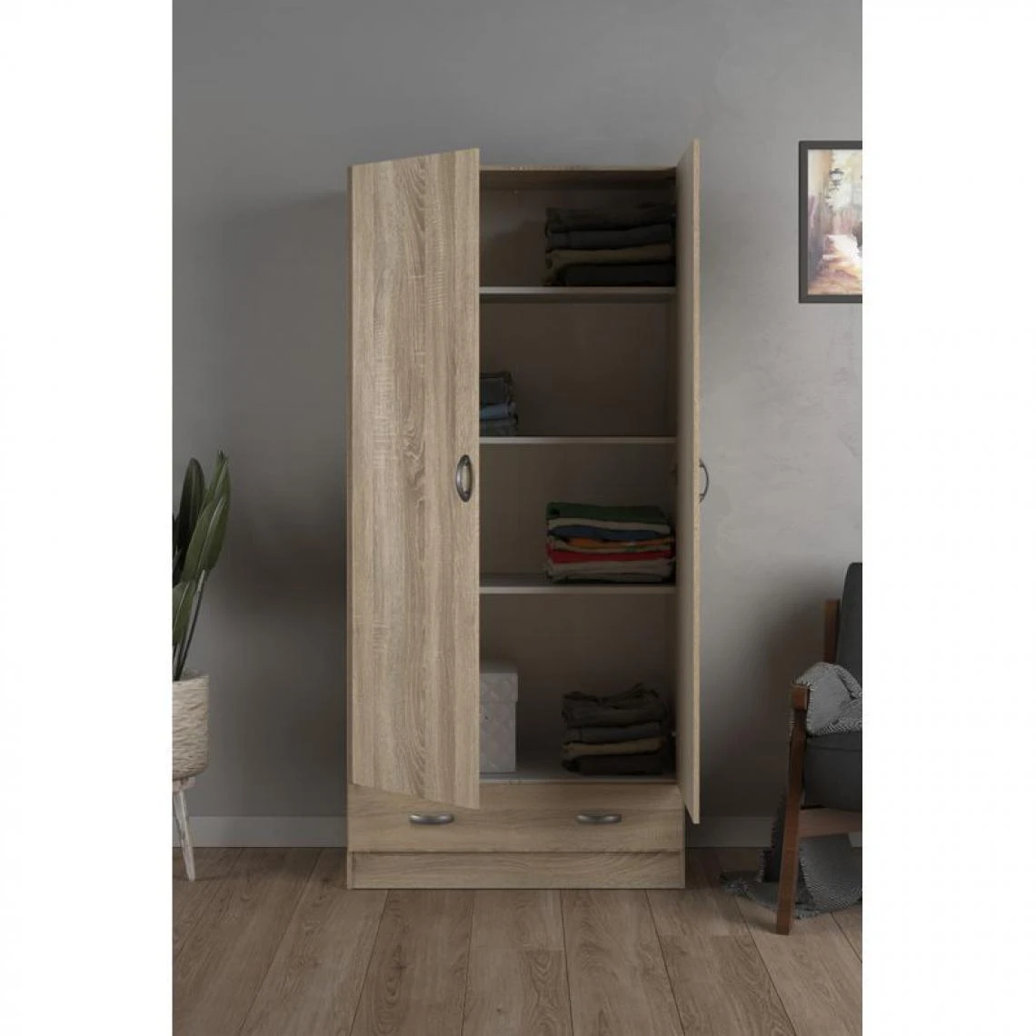 BUT Armoire 2 Portes L.80 Cm SPACE Imitation Chêne 2 BUT Armoire 2 Portes L.80 Cm SPACE Imitation Chêne – Image 2