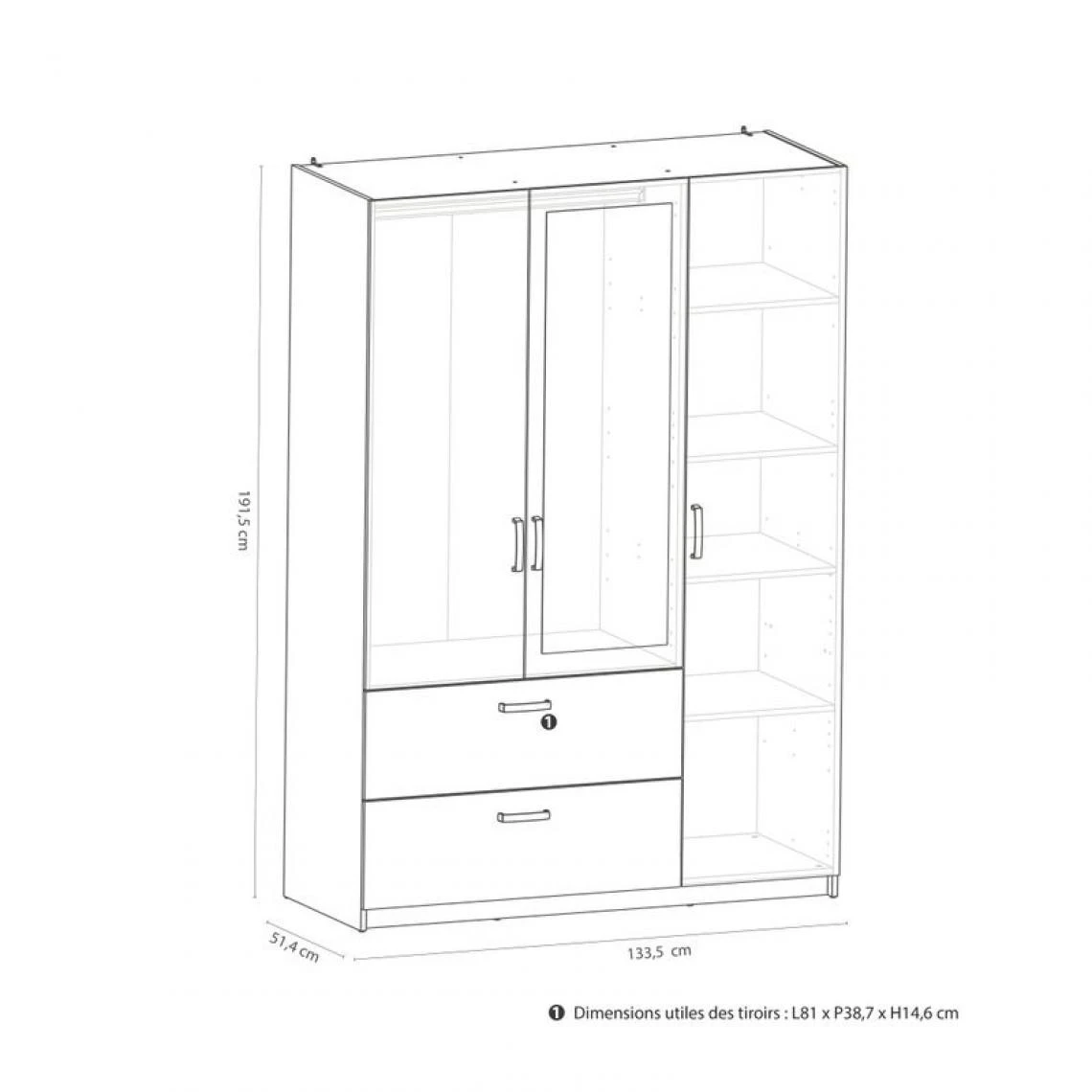 BUT Armoire 3 Portes 2 Tiroirs L.134 Cm READY Imitation Chêne Kronberg Et... 4 BUT Armoire 3 Portes 2 Tiroirs L.134 Cm READY Imitation Chêne Kronberg Et... – Image 4