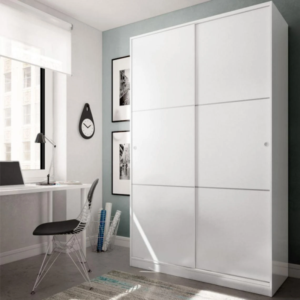 Dansmamaison Armoire Coulissante 2 Portes Blanc - RAFU - L 120 X L 50 X H 200 Cm 1 Dansmamaison Armoire Coulissante 2 Portes Blanc - RAFU - L 120 X L 50 X H 200 Cm