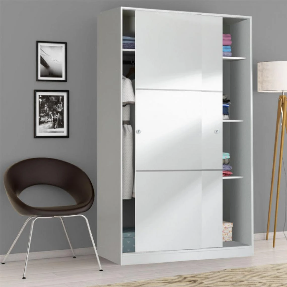 Dansmamaison Armoire Coulissante 2 Portes Blanc - RAFU - L 120 X L 50 X H 200 Cm 2 Dansmamaison Armoire Coulissante 2 Portes Blanc - RAFU - L 120 X L 50 X H 200 Cm – Image 2