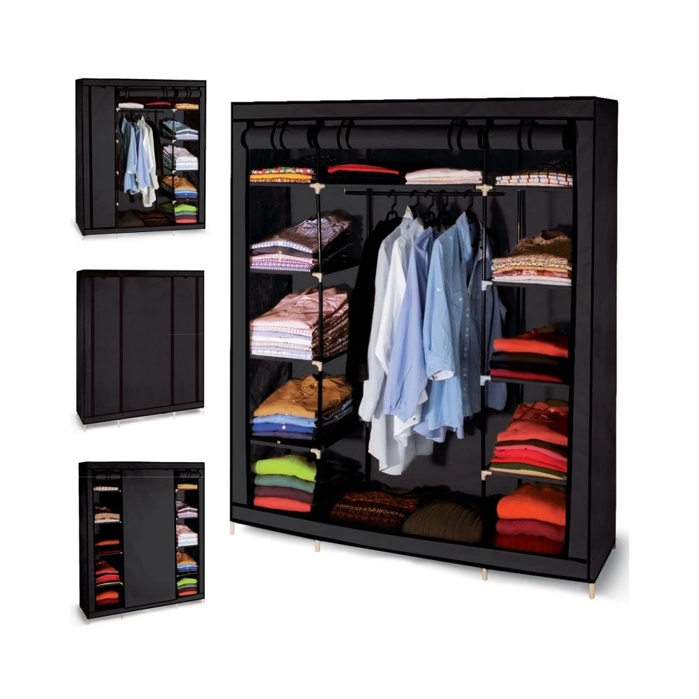 Idmarket Armoire De Rangement Noire Dressing Penderie XXL Tissu 2 Idmarket Armoire De Rangement Noire Dressing Penderie XXL Tissu – Image 2