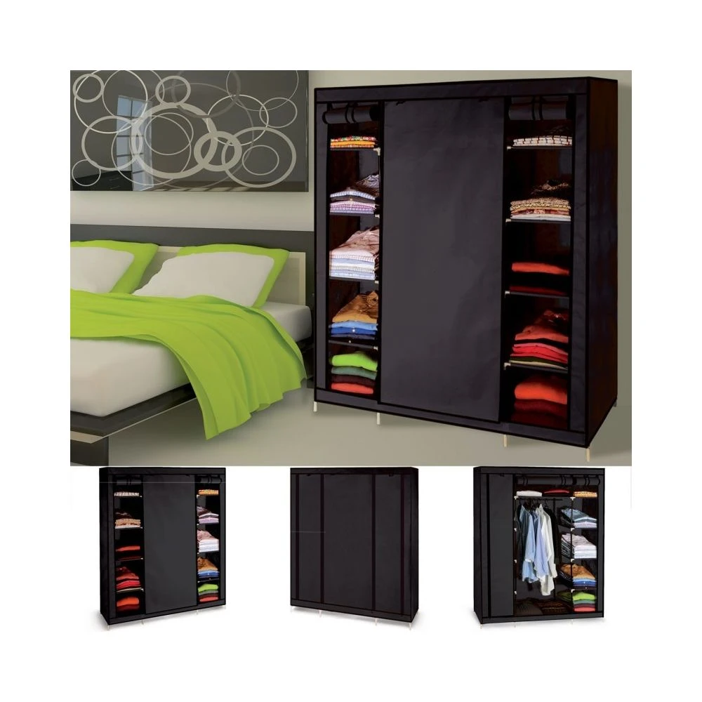 Idmarket Armoire De Rangement Noire Dressing Penderie XXL Tissu 3 Idmarket Armoire De Rangement Noire Dressing Penderie XXL Tissu – Image 3