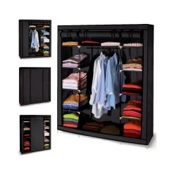 Idmarket Armoire De Rangement Noire Dressing Penderie XXL Tissu