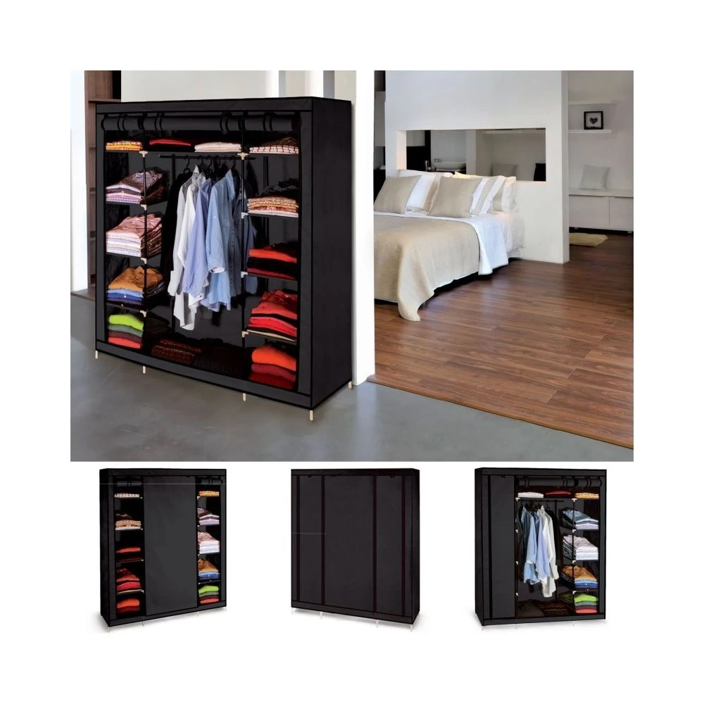 Idmarket Armoire De Rangement Noire Dressing Penderie XXL Tissu 5 Idmarket Armoire De Rangement Noire Dressing Penderie XXL Tissu – Image 5