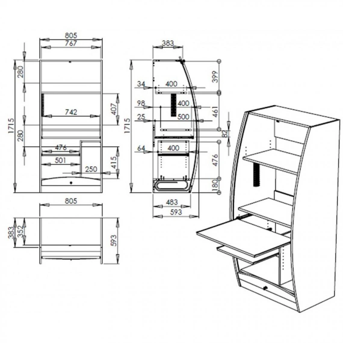 Simmob Armoire Informatique Galbée 80 Cm Chêne 4 Simmob Armoire Informatique Galbée 80 Cm Chêne – Image 4