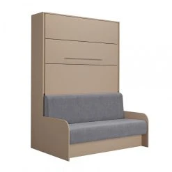 Inside 75 Armoire Lit Escamotable SOFA AUTOMATICA 140 Cm Taupe Canapé Microfibr...