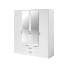 Parisot Armoire VARIA - Décor Blanc - 4 Portes Battantes + 2 Miroirs + 2 Tiro...