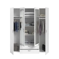 Parisot Armoire VARIA - Décor Blanc - 4 Portes Battantes + 2 Miroirs + 2 Tiro... -Magasin Dépôt Privé armoire varia decor blanc 4 portes battantes 2 miroirs 2 tiroirs l 160 x h 185 x p 51 cm parisot 14070190 39073906 1140x1140