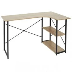 Altobuy BIWO - Bureau D'Angle Noir Et Naturel Avec 2 Tablettes