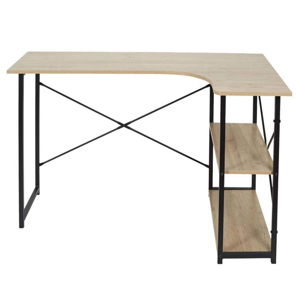 Altobuy BIWO - Bureau D'Angle Noir Et Naturel Avec 2 Tablettes 2 Altobuy BIWO - Bureau D'Angle Noir Et Naturel Avec 2 Tablettes – Image 2