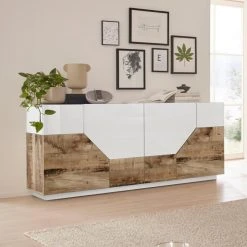 Ahd Amazing Home Design Buffet Bois Blanc 4 Compartiments 200x43cm Salon Meuble Cuisine Hariet...