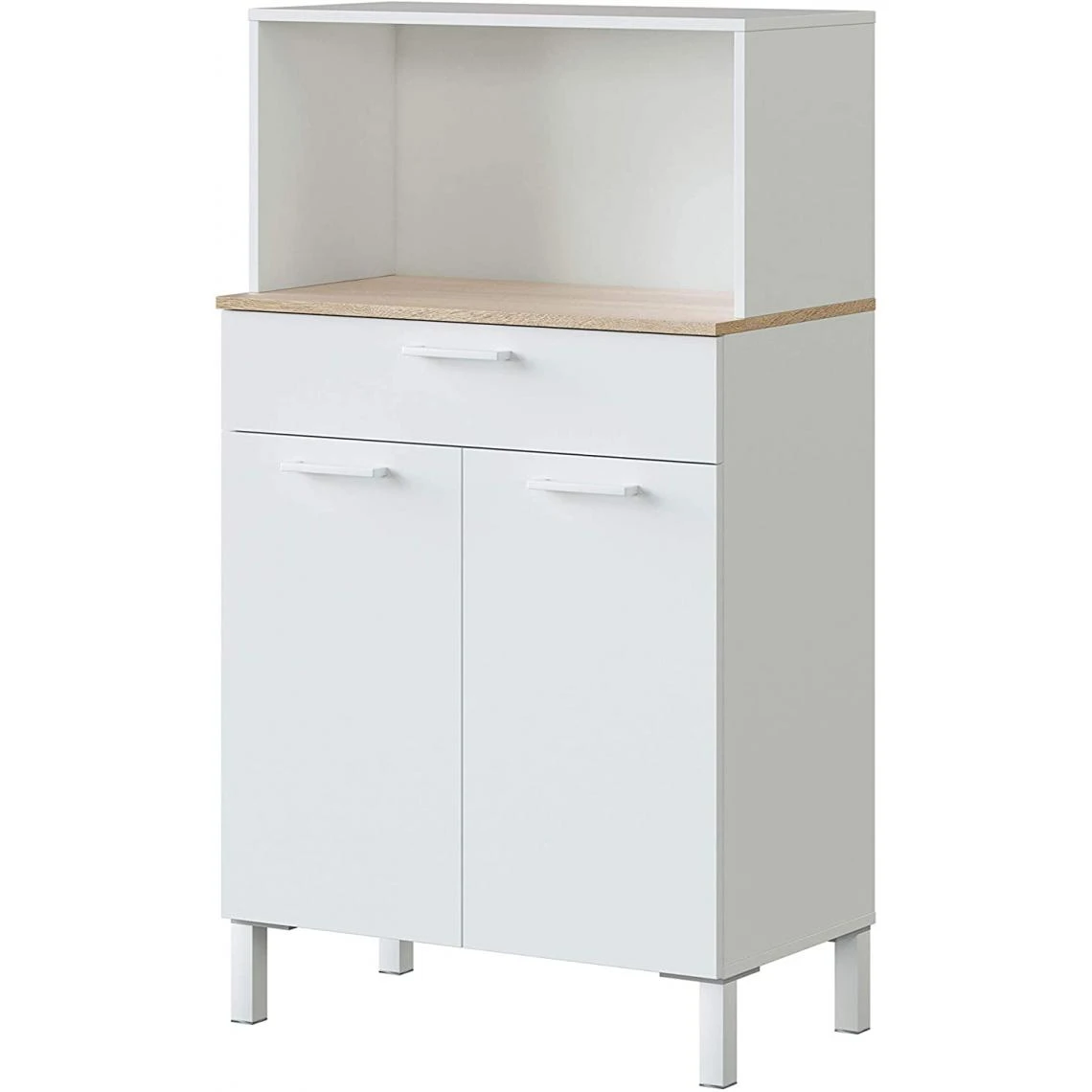 Pegane Buffet Meuble Cuisine 2 Portes + Tiroir Coloris Blanc Artic / Chêne C... 1 Pegane Buffet Meuble Cuisine 2 Portes + Tiroir Coloris Blanc Artic / Chêne C...