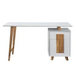 CSTORE Bureau 1 Porte 1 Tiroir - Décor Bois Et Blanc - L 140 X P 76 X H 60 -...