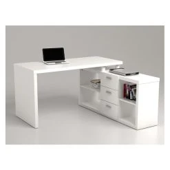 Vente-unique Bureau D'angle Avec Rangements ALDRIC III - Blanc -Magasin Dépôt Privé bureau 169175 2