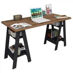 SANS MARQUE Bureau 2 Tréteaux Châtaignier Et Noir