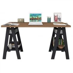 SANS MARQUE Bureau 2 Tréteaux Châtaignier Et Noir -Magasin Dépôt Privé bureau 2 treteaux chataignier et noir 9758356 25262580 1140x1140