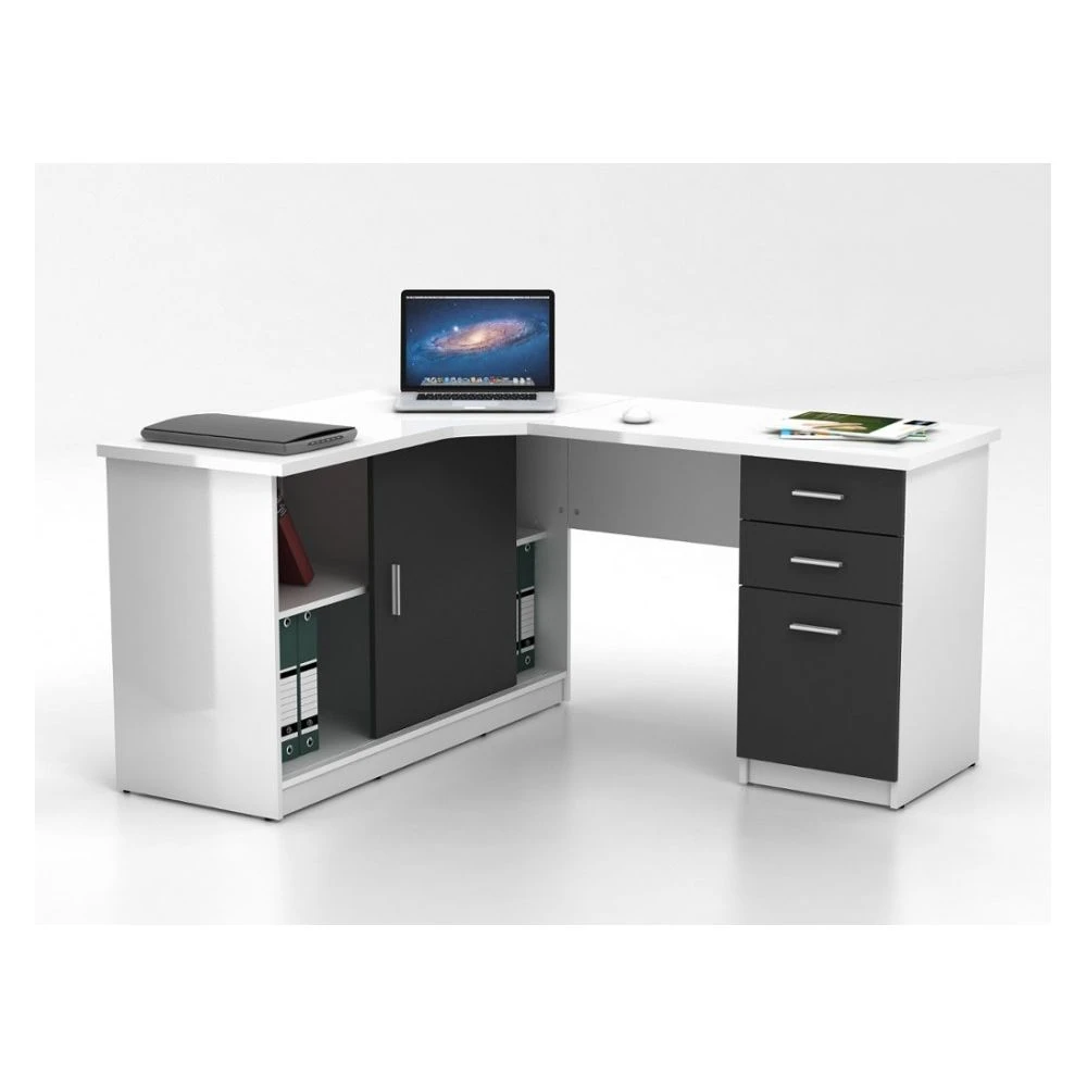 Vente-unique Bureau D'angle NORWY - 2 Portes & 2 Tiroirs - Blanc & Gris 2 Vente-unique Bureau D'angle NORWY - 2 Portes & 2 Tiroirs - Blanc & Gris – Image 2