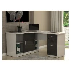 Vente-unique Bureau D'angle NORWY - 2 Portes & 2 Tiroirs - Blanc & Gris 7 Vente-unique Bureau D'angle NORWY - 2 Portes & 2 Tiroirs - Blanc & Gris -Magasin Dépôt Privé bureau 262319