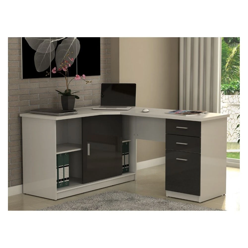 Vente-unique Bureau D'angle NORWY - 2 Portes & 2 Tiroirs - Blanc & Gris 3 Vente-unique Bureau D'angle NORWY - 2 Portes & 2 Tiroirs - Blanc & Gris – Image 3