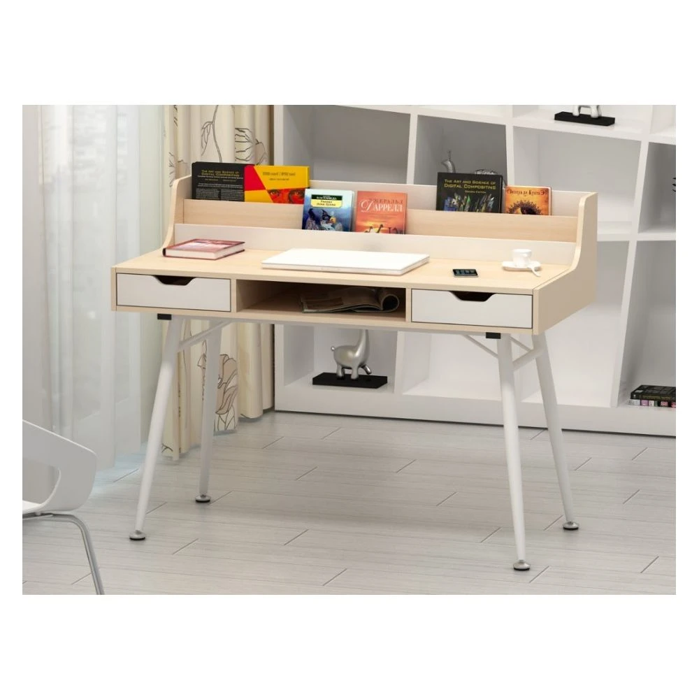 Vente-unique Bureau LARCOS Avec Rangements - MDF - Chêne & Blanc 2 Vente-unique Bureau LARCOS Avec Rangements - MDF - Chêne & Blanc – Image 2