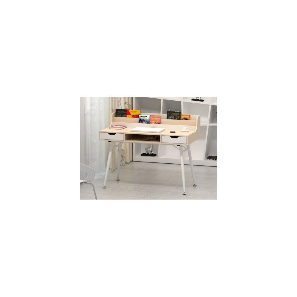 Vente-unique Bureau LARCOS Avec Rangements - MDF - Chêne & Blanc 1 Vente-unique Bureau LARCOS Avec Rangements - MDF - Chêne & Blanc