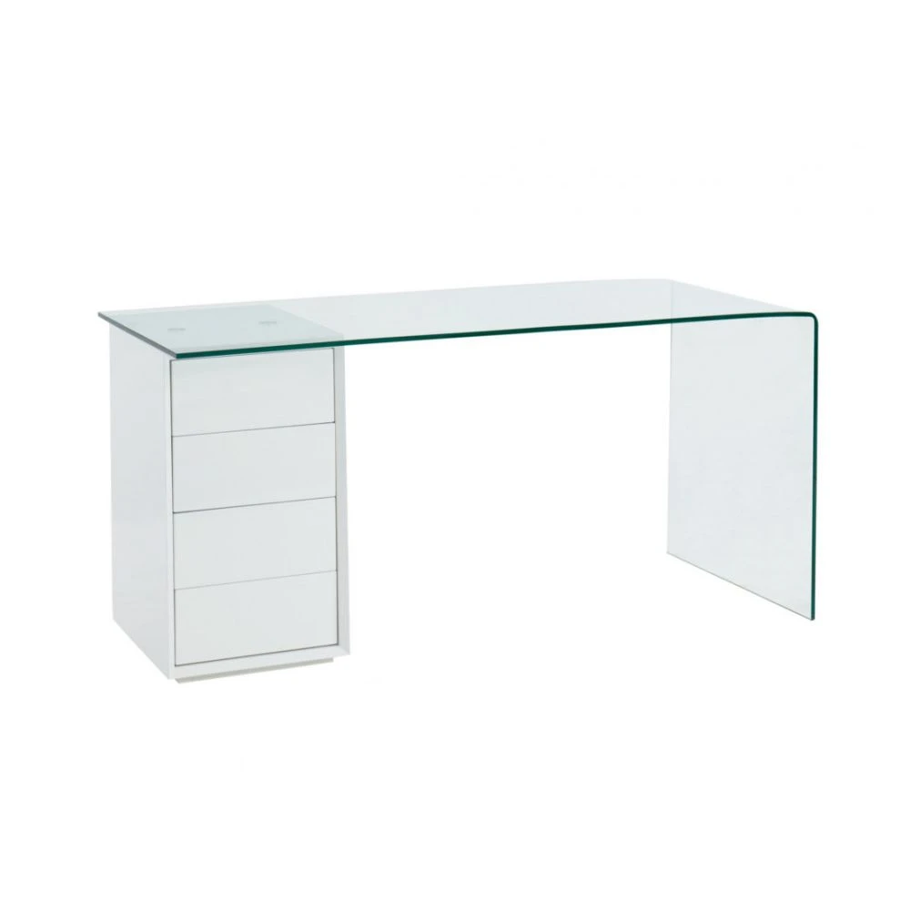 Vente-unique Bureau MURIEL Avec Rangements - 4 Tiroirs - Verre Trempé & MDF 2 Vente-unique Bureau MURIEL Avec Rangements - 4 Tiroirs - Verre Trempé & MDF – Image 2
