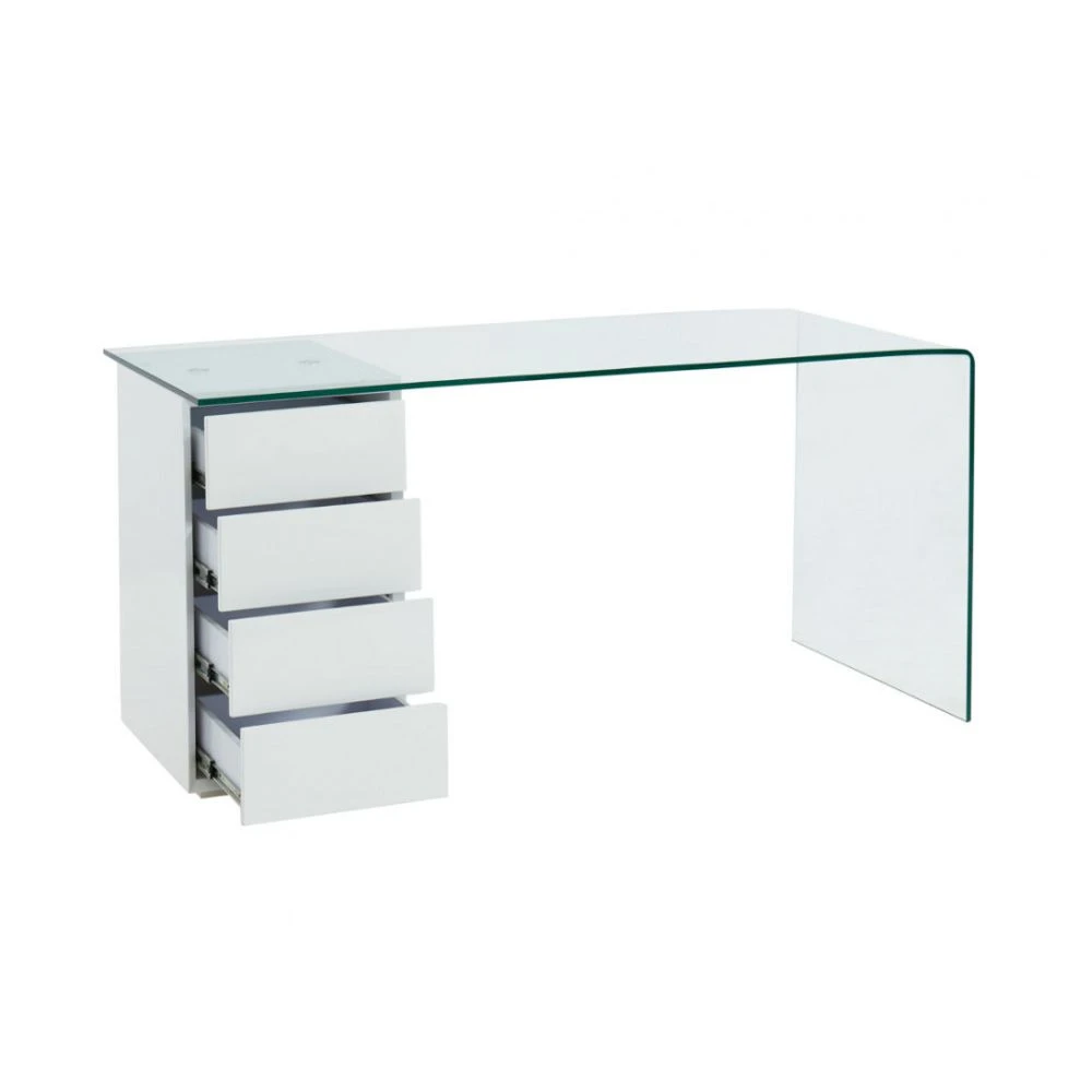 Vente-unique Bureau MURIEL Avec Rangements - 4 Tiroirs - Verre Trempé & MDF 5 Vente-unique Bureau MURIEL Avec Rangements - 4 Tiroirs - Verre Trempé & MDF – Image 5