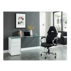 Vente-unique Bureau MURIEL Avec Rangements - 4 Tiroirs - Verre Trempé & MDF 7 Vente-unique Bureau MURIEL Avec Rangements - 4 Tiroirs - Verre Trempé & MDF -Magasin Dépôt Privé bureau 299393